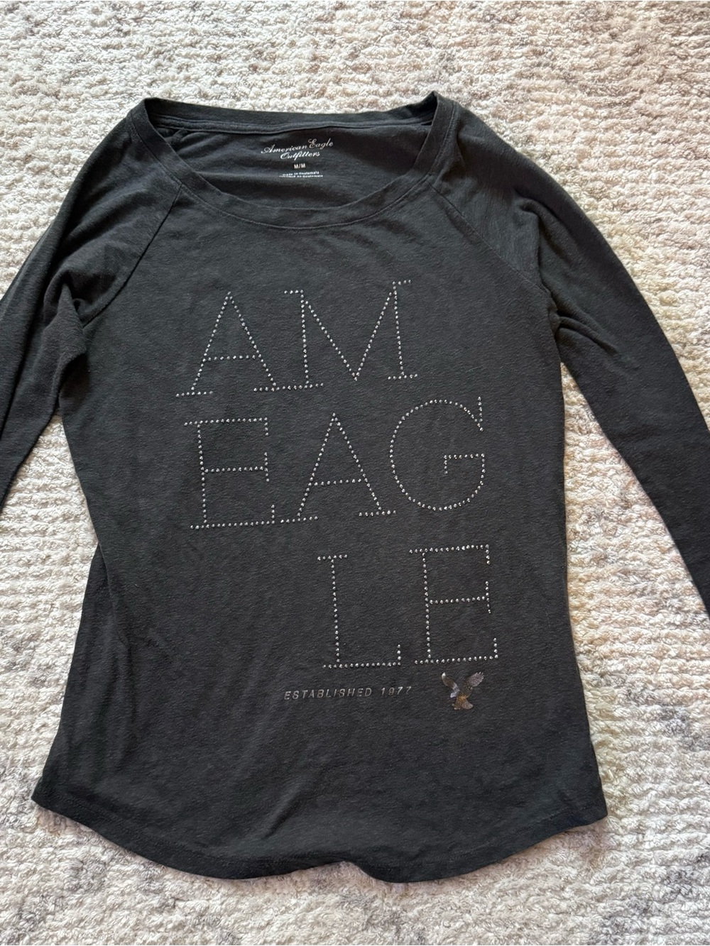 American Eagle Outfitters Long-Sleeve Studded Logo Tee